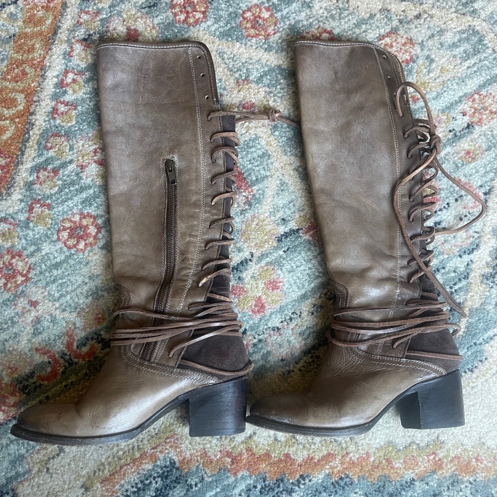 Freebird Women’s Coal Leather Lace Up Boots Festival Western Cowgirl Boots Sz 7